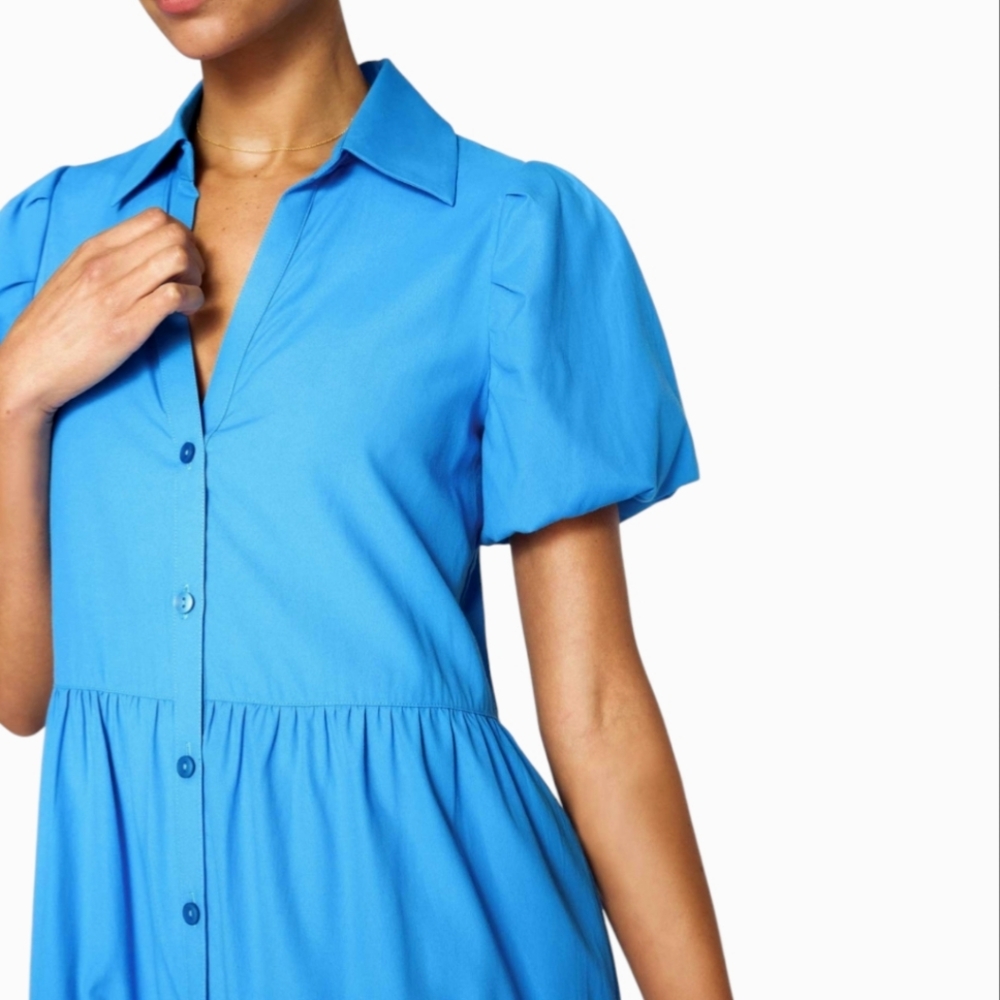 Brochu Walker Vivid Sky Blue Midi Sundress with Notched Collar and Short Sleeves - Picture 4 of 12
